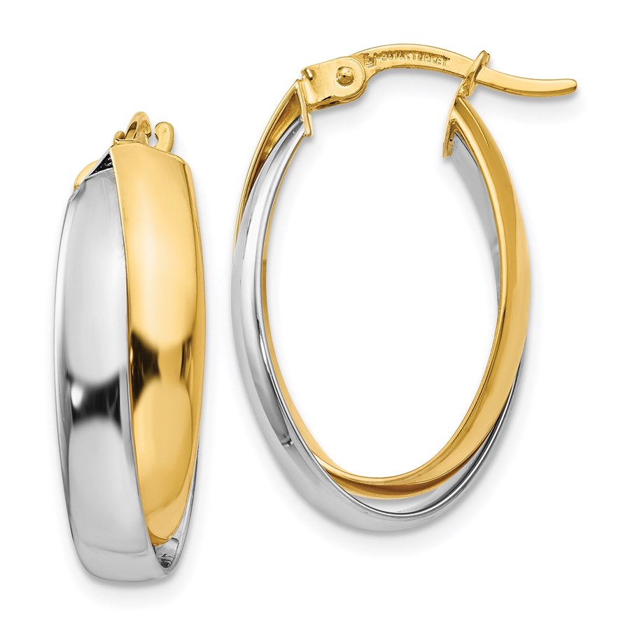 14K Two-tone Polished Double Oval Hoop Earrings - 23 mm