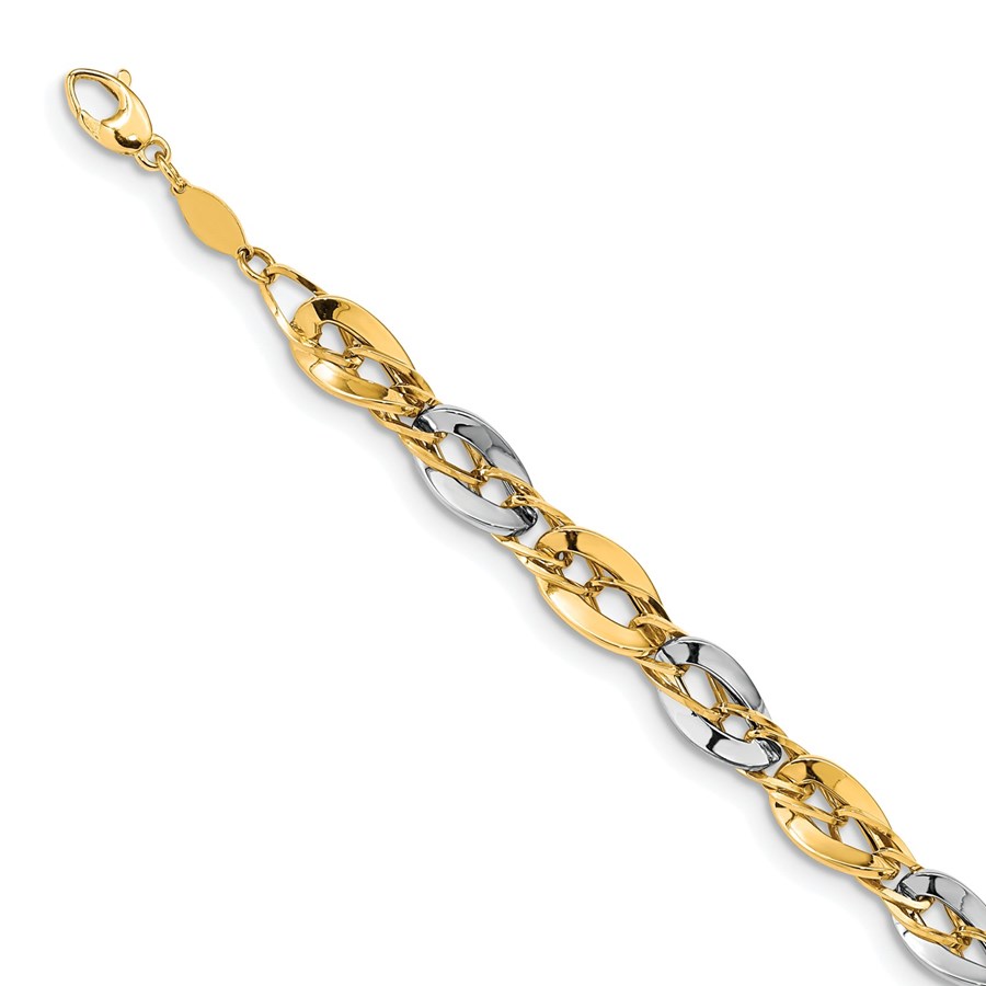 Buy 14K Two-tone Polished Fancy Double Curb Link Bracelet - 8 in. | APMEX