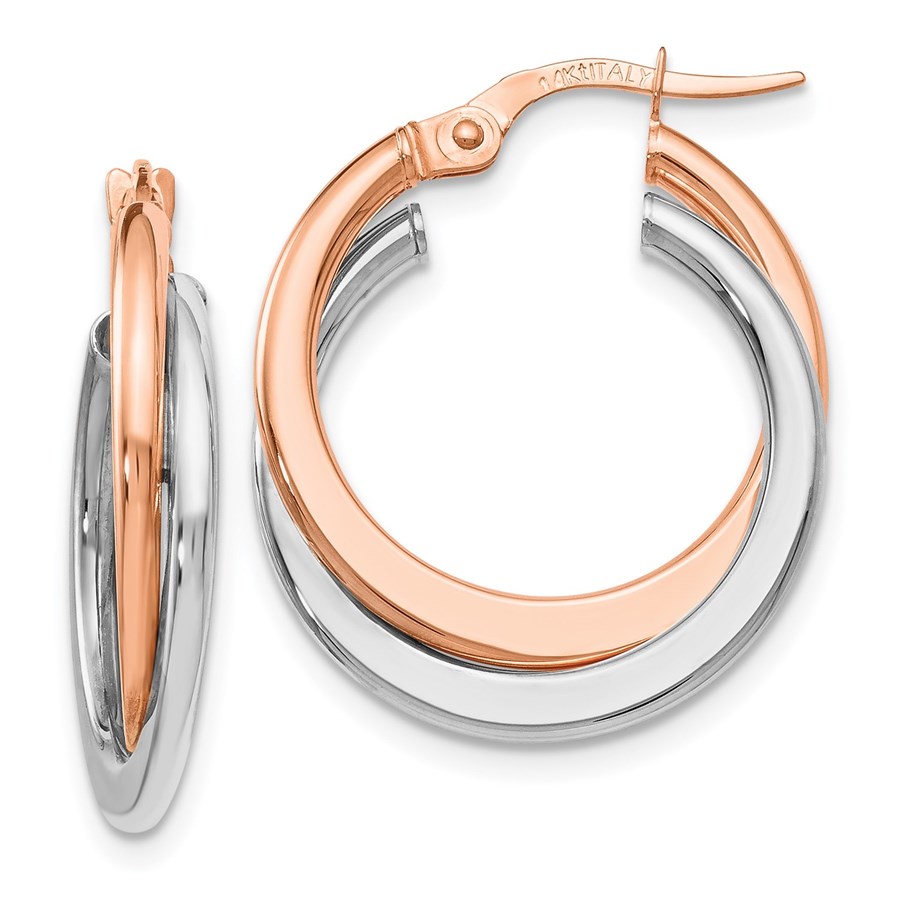 14K Two-tone Polished Hinged Double Hoop Earrings - 23 mm