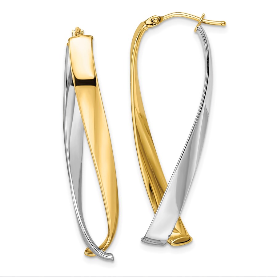 14K Two-tone Polished Twisted Hoop Earrings - 43 mm