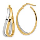 14K Two-tone Polished Twisted Oval Hoop Earrings - 34.8 mm