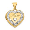 14k w/ White Rhodium Crystal Mom Heart Locket Pendant - 21 mm