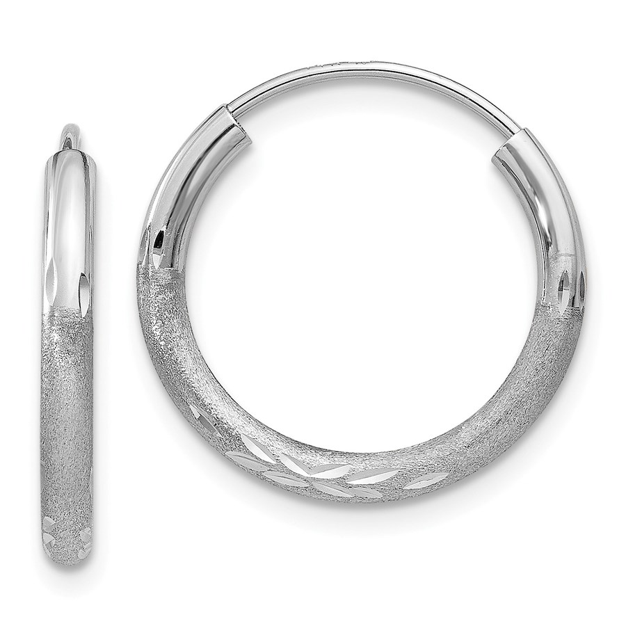 14k White Gold 2 mm Diamond-cut Endless Hoop Earrings