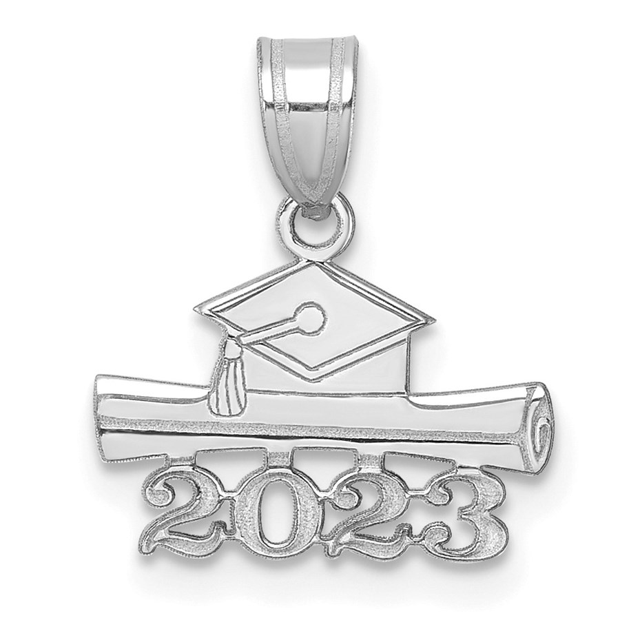 14K White Gold 2023 Graduation Cap and Diploma Charm - 16.4 mm