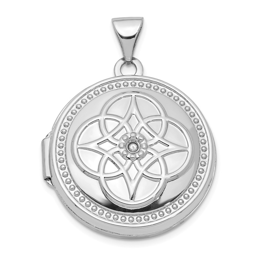 14k White Gold 22 mm Diamond Locket Pendant