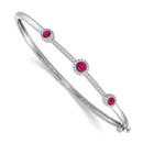 14k White Gold .248ct Diamond & Cabachon Ruby Bangle - 7 in.