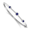 14k White Gold .248ct Diamond & Cabachon Sapphire Bangle - 7 in.