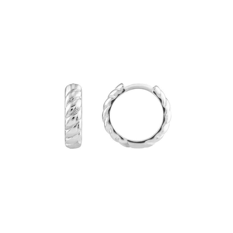 14K White Gold 3.5 x 13 mm Ribbed Polished Hoops