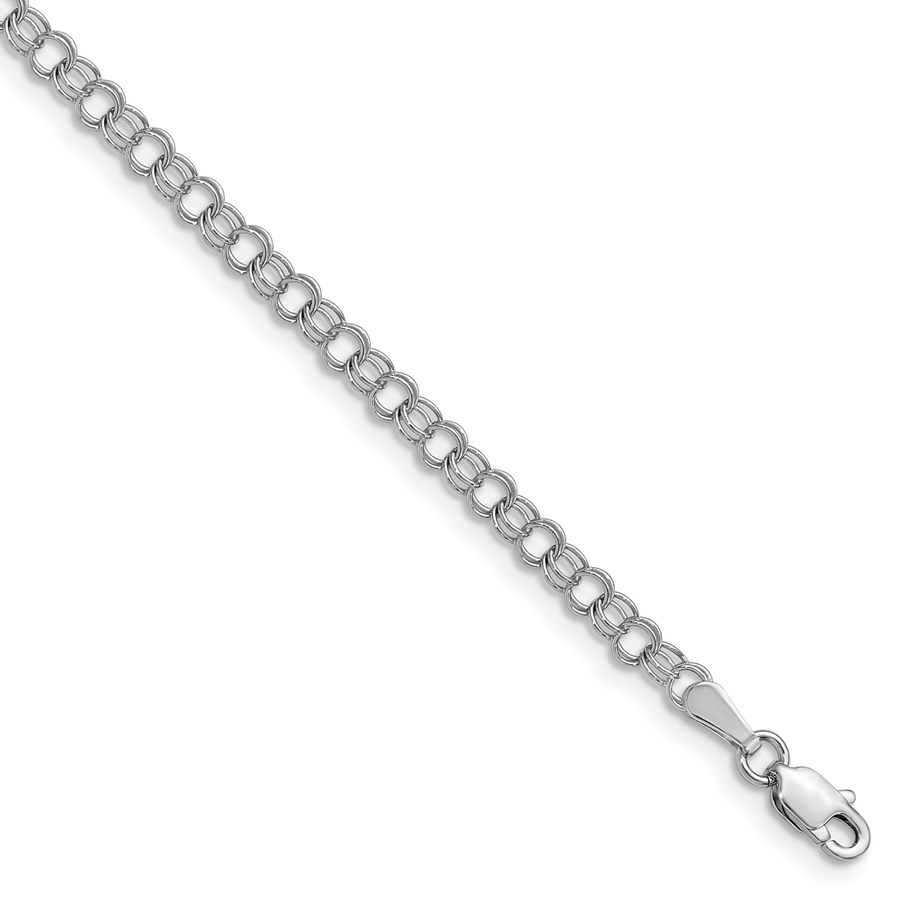 14K White Gold 3.5mm Solid Double Link Charm Bracelet - 5.5 mm