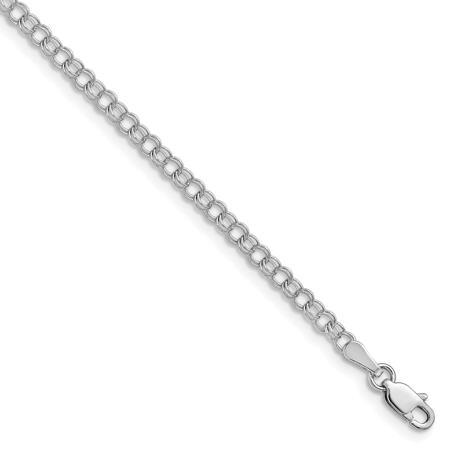 14K White Gold 3mm Solid Double Link Charm Bracelet - 5.5 mm