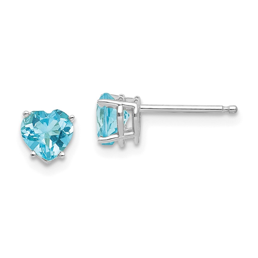 14k White Gold 5 mm Heart Blue Topaz Earrings