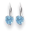 14k White Gold 5 mm Heart Blue Topaz Leverback Earrings