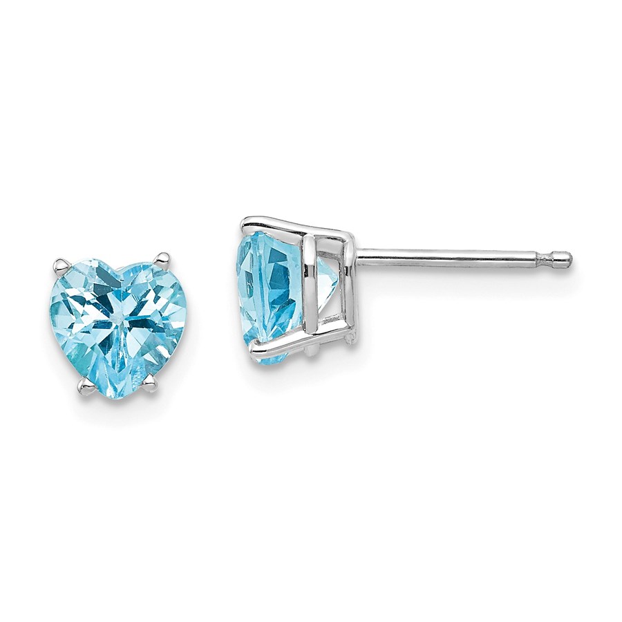 14k White Gold 6 mm Heart Blue Topaz Earrings