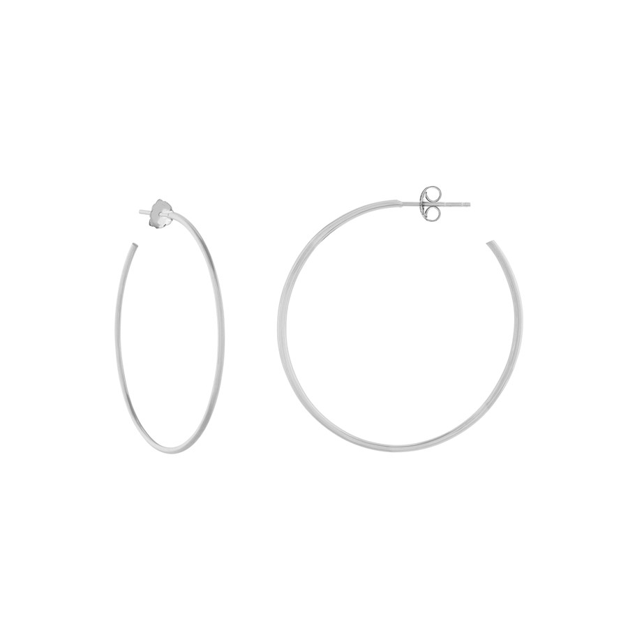 14K White Gold 60 mm X 1.2 mm Hoops Post Earrings