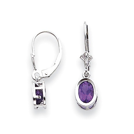 14k White Gold 7x5 mm Oval Amethyst Leverback Earrings