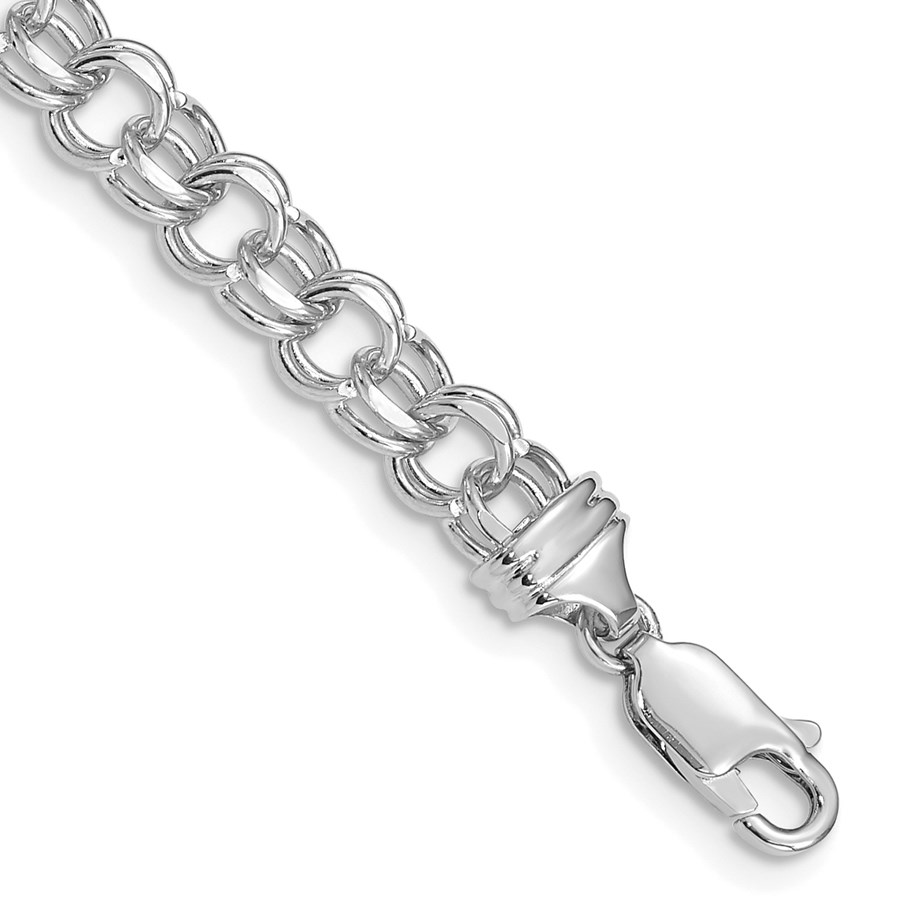 14K White Gold 8in 5.5mm Solid Double Link Charm Bracelet - 8 mm