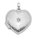 14K White Gold and Textured Diamond 15mm Heart Locket - 23 mm