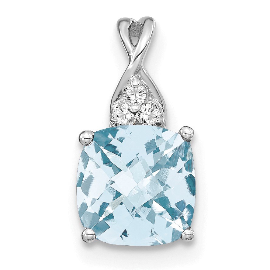 14K White Gold Aquamarine and Diamond Pendant - 13.5 mm