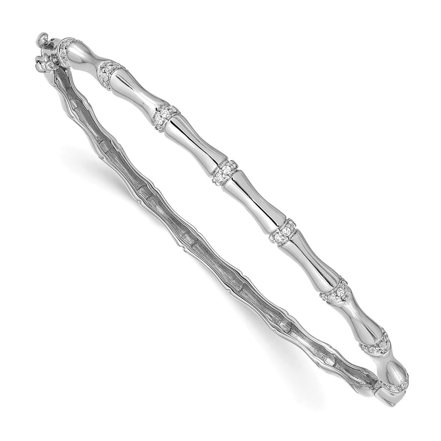 14k White Gold Bamboo Design .24ct Diamond Bangle - 7 in.