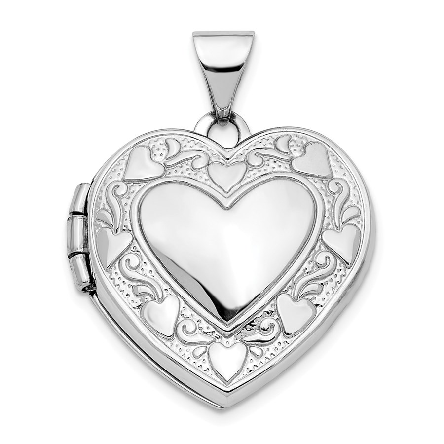 14k White Gold Blue Fabric Love 19 mm Heart Locket Pendant