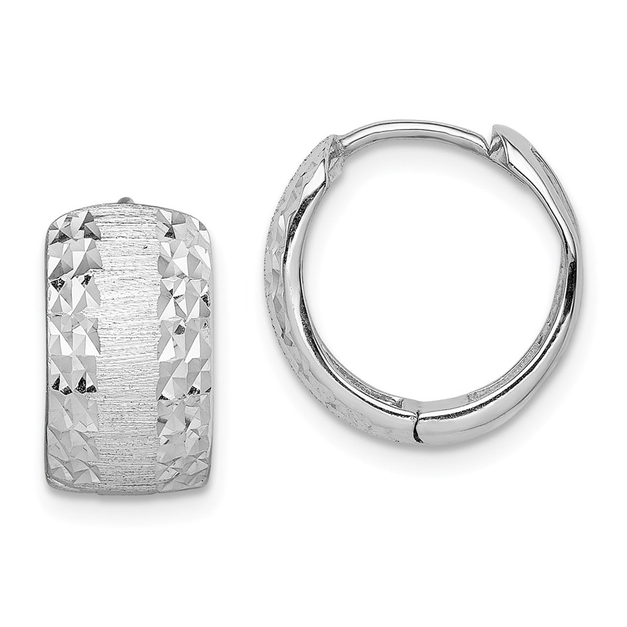 14k White Gold D/C Textured Hoop Earrings