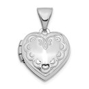 14k White Gold Decorated Heart Locket Pendant - 19 mm