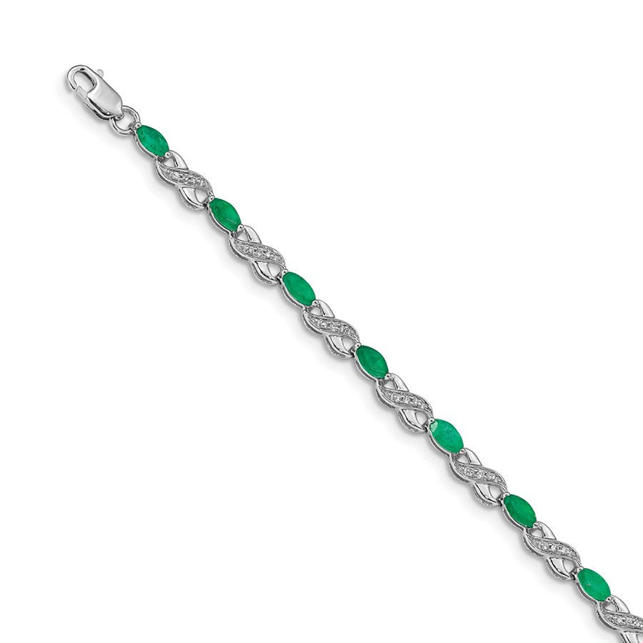 14K White Gold Diamond and Emerald Figure 8 Bracelet - 7 in.