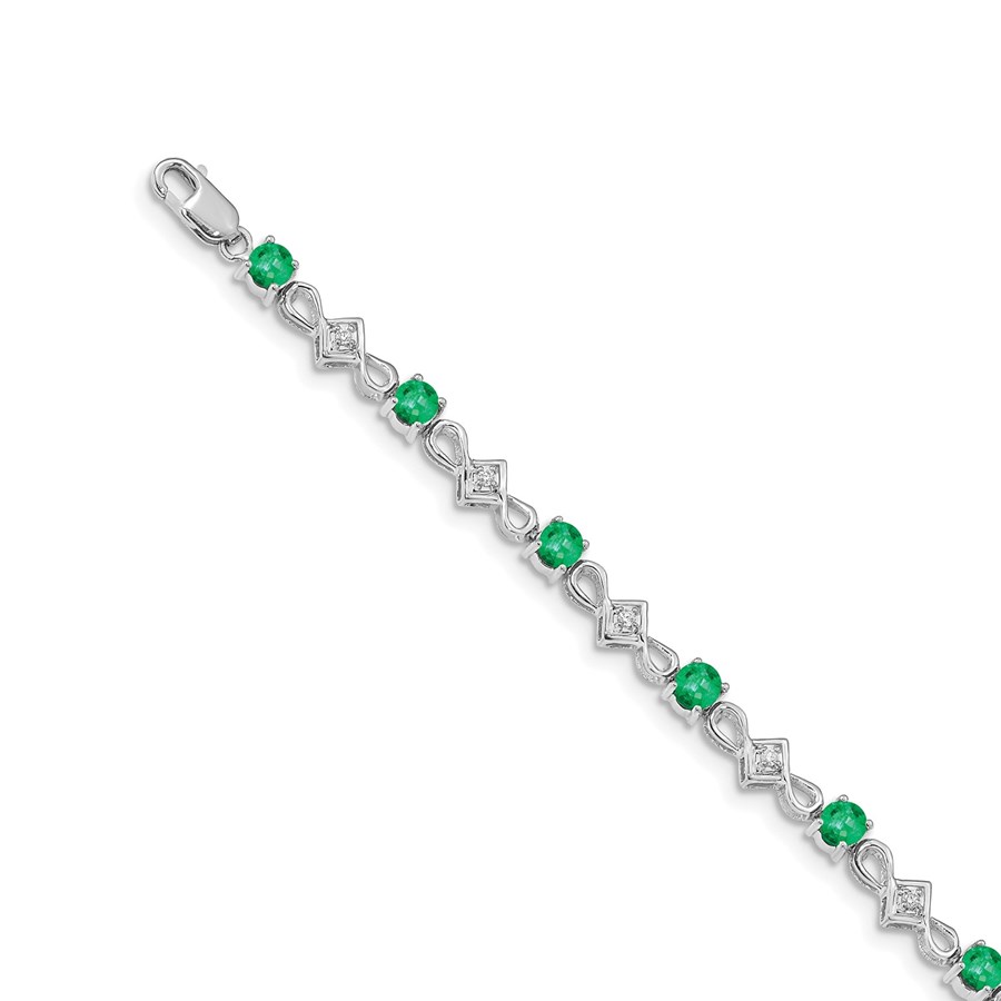 14K White Gold Diamond and Emerald Square Link Bracelet - 7 in.