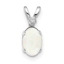 14K White Gold Diamond and Opal Birthstone Pendant - 12 mm