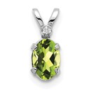 14K White Gold Diamond and Peridot Birthstone Pendant - 12 mm