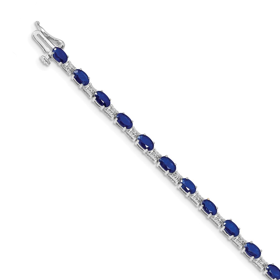 14K White Gold Diamond and Sapphire Fancy Link Bracelet - 7 in.