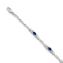 14k White Gold Diamond and Sapphire Link Bracelet - 7 in.