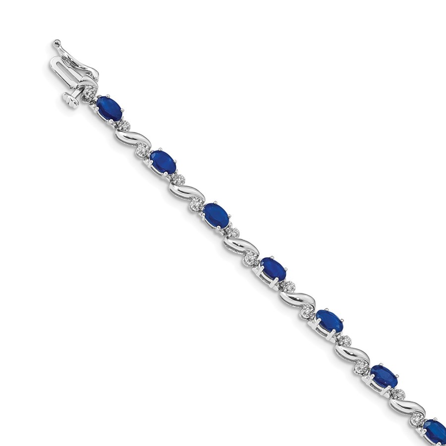 14K White Gold Diamond and Sapphire S-Link Bracelet - 7 in.