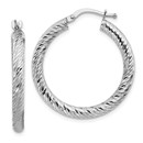 14k White Gold Diamond-cut Round Hoop Earrings - 20 mm