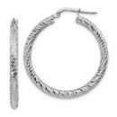 14k White Gold Diamond-cut Round Hoop Earrings - 25 mm