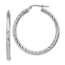 14k White Gold Diamond-cut Round Hoop Earrings - 30 mm