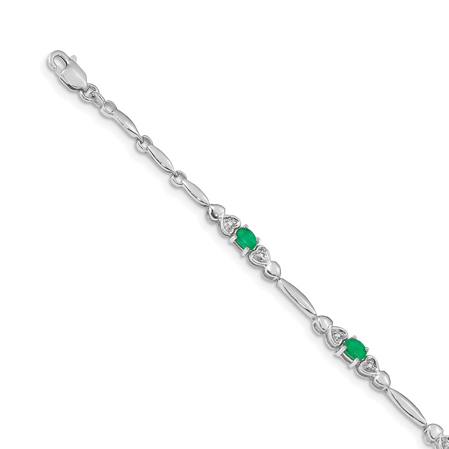 14k White Gold Diamond Emerald Bracelet - 7 in.