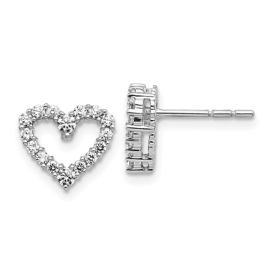 14k White Gold Diamond Heart Earrings - 9 mm