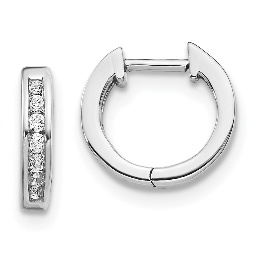 14k White Gold Diamond Hinged Hoop Earrings - 11 mm