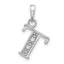 14K White Gold Diamond Letter T Initial Pendant - 19 mm