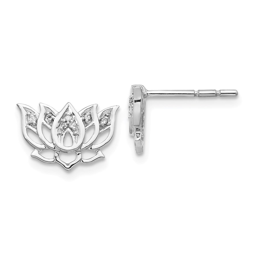 14k White Gold Diamond Lotus Flower Earrings - 8 mm