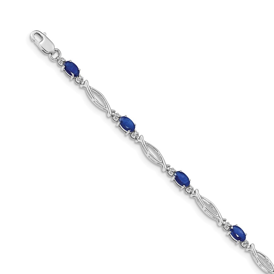 14k White Gold Diamond Sapphire Criss-Cross Link Bracelet - 7 in.