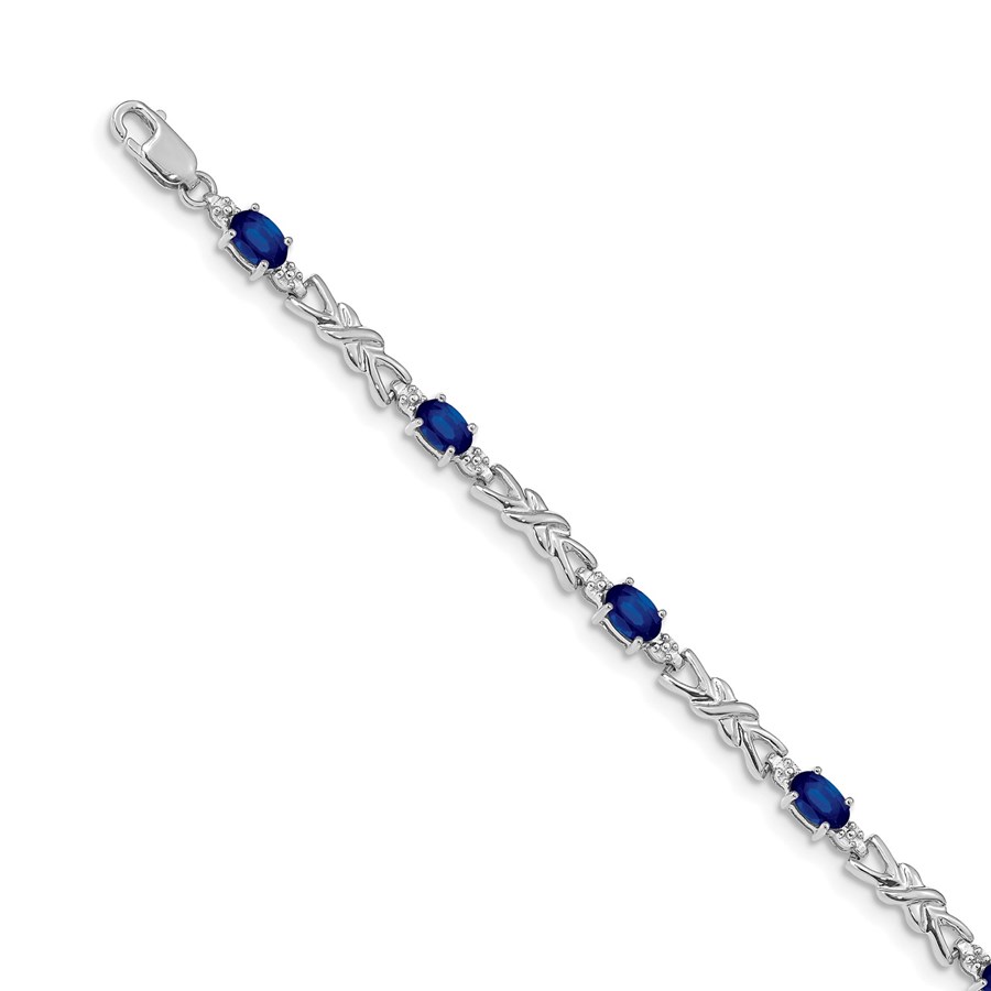 14K White Gold Diamond Sapphire Gemstone Bracelet - 7 in.