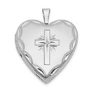 14k White Gold Diamond Set Cross Heart Locket - 25 mm