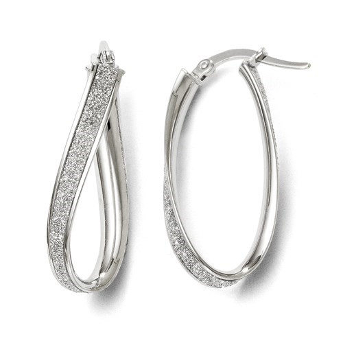 14K White Gold Glimmer Infused Oval Hoop Earrings - 28 mm