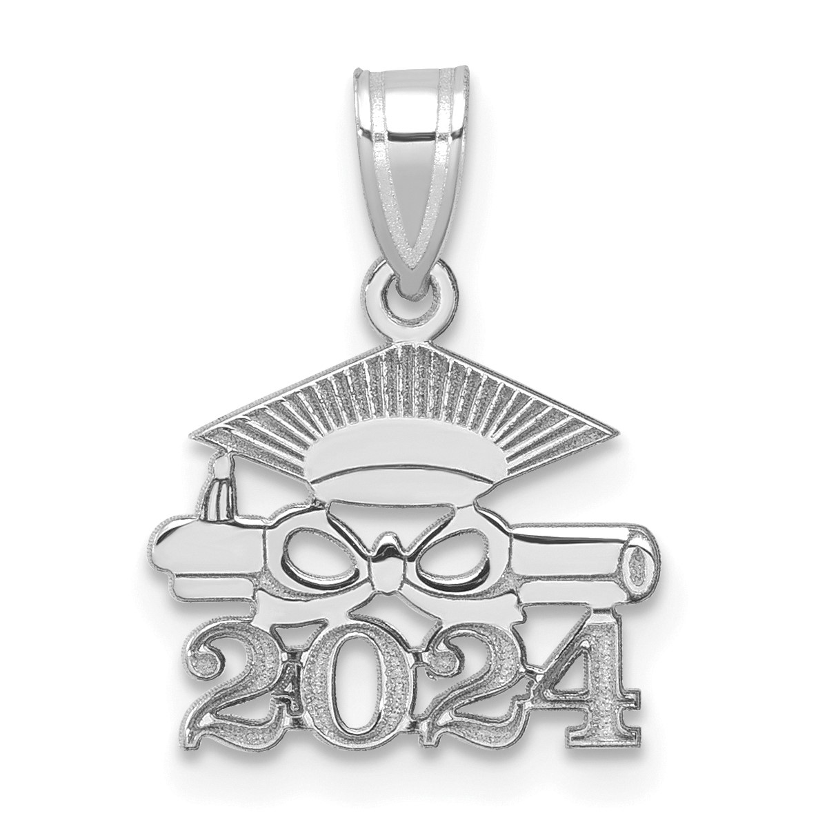 14K White Gold Graduation Cap And Diploma 2024 Charm 18 9 Mm   14k White Gold Graduation Cap And Diploma 2024 Charm 18 9 Mm 267756 1 