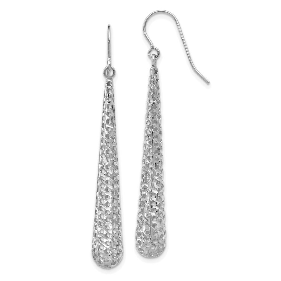 14K White Gold Hollow Dangle Earrings - 51 mm