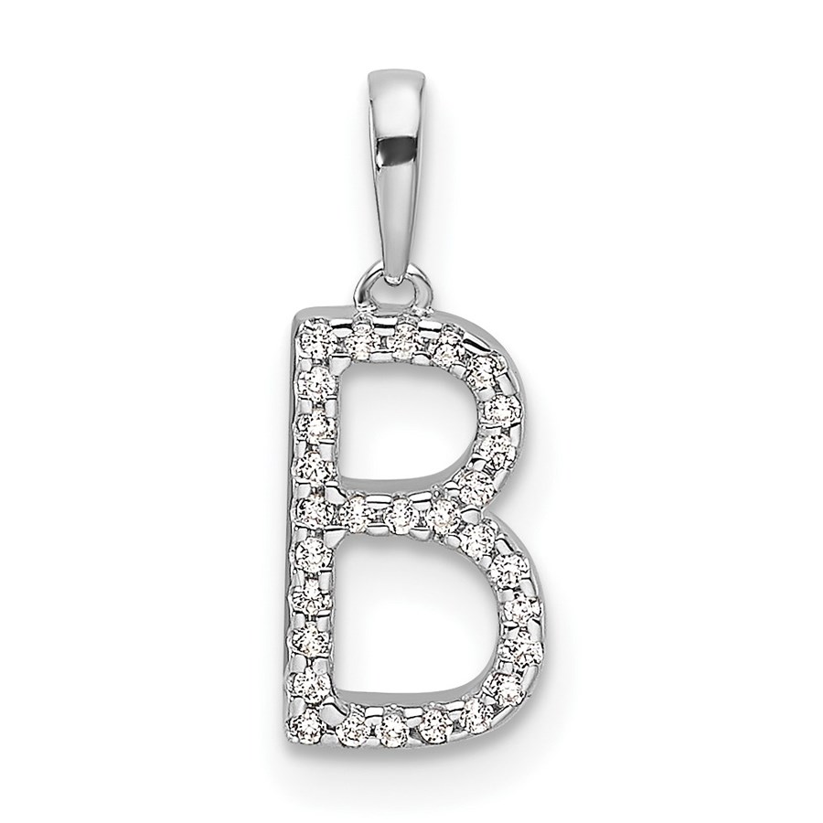 14K White Gold Letter B Initial Pendant - 15.8 mm