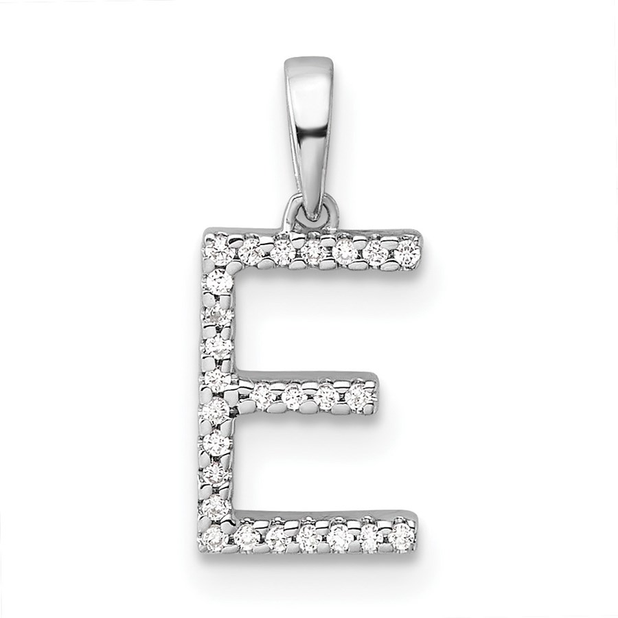 14K White Gold Letter E Initial Pendant - 15.8 mm