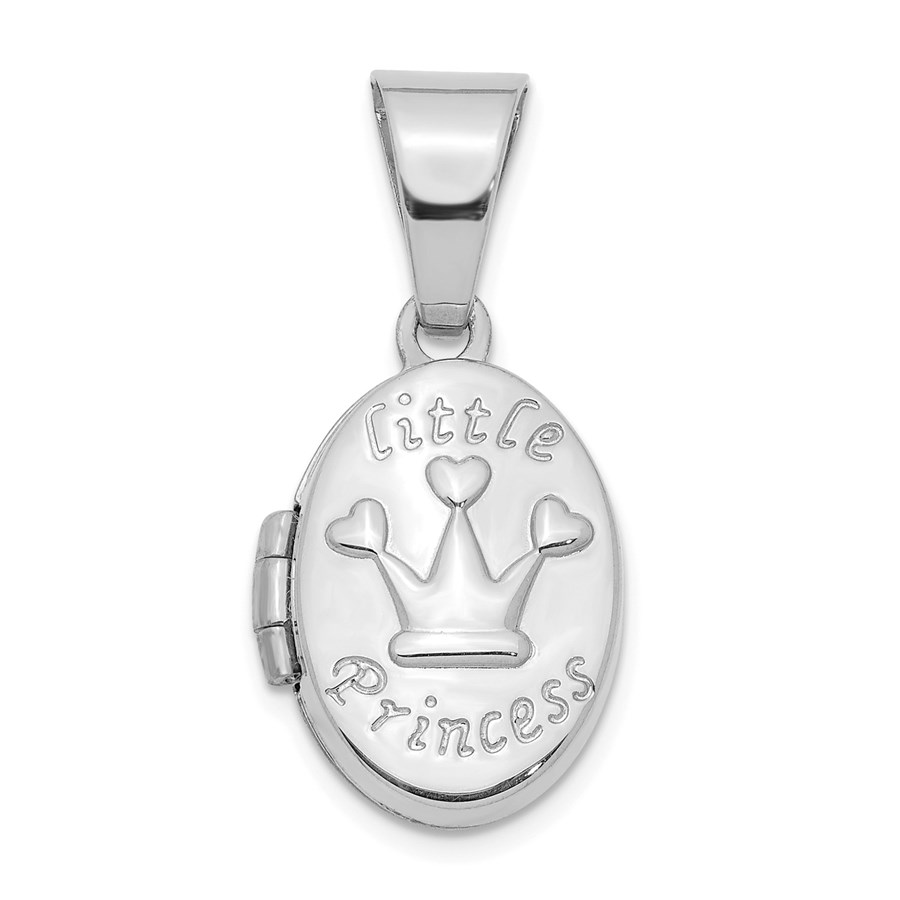 14k White Gold Little Princess 16 mm Oval Locket Pendant